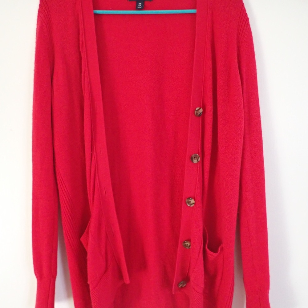 Lands' End Bright Red Button-Front Women's Cardigan